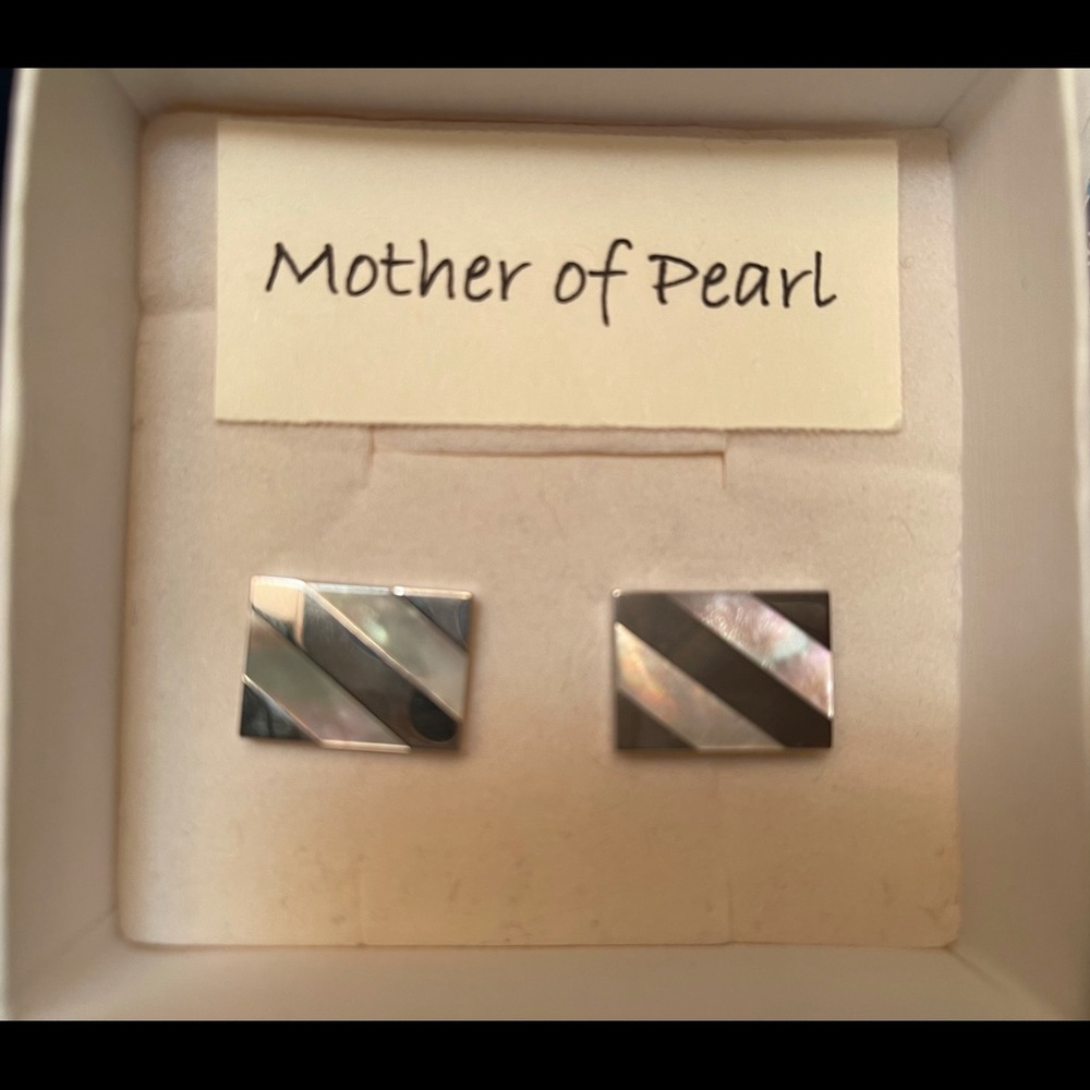 Stainless steel and mother of pearl cuff links